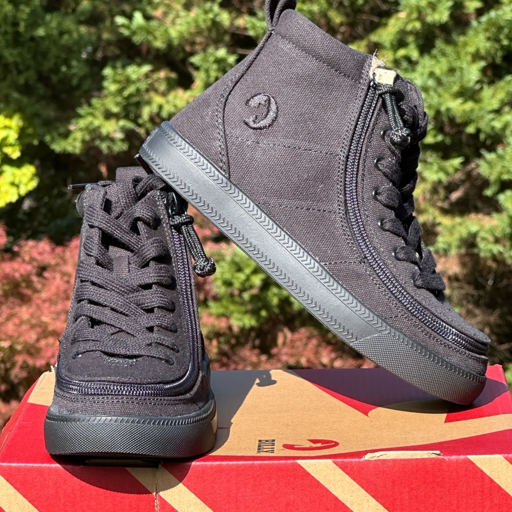 NEW Billy Youth Classic Lace Up Side Zipper Casual Sneakers Black Canvas Size 2